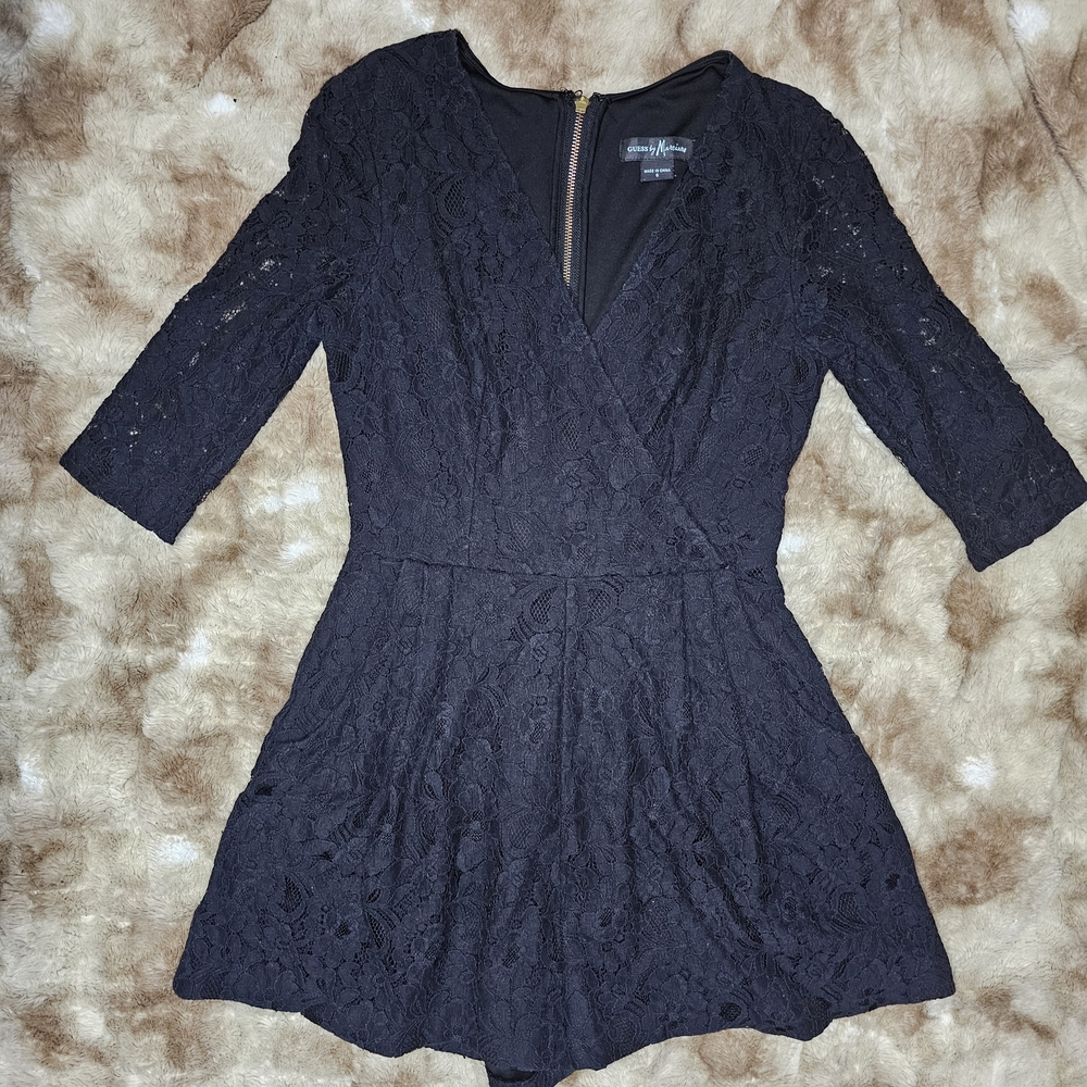 Guess by Marciano Black Lace Romper Dress